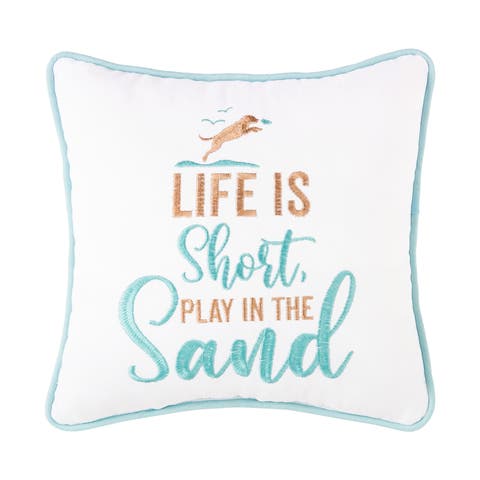 Play In The Sand Embroidered Small Petite Accent Throw Pillow, 10" x 10"