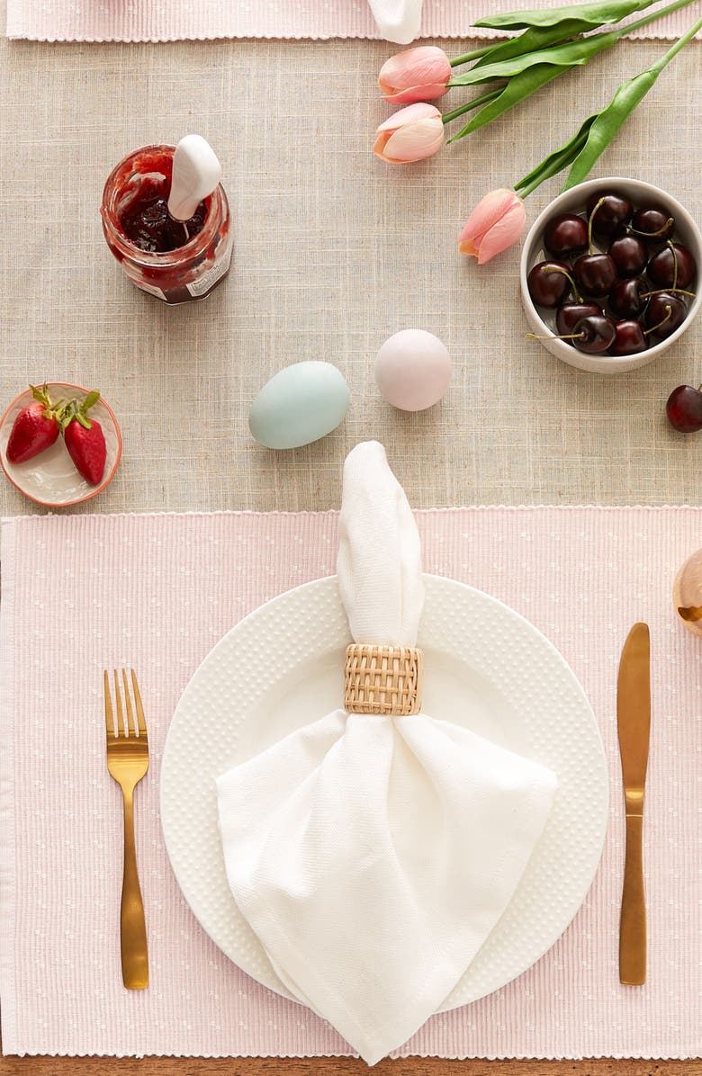 Design Imports Rose Dobby Dot Rib Set of 4 Placemats, Alternate, color, Pink