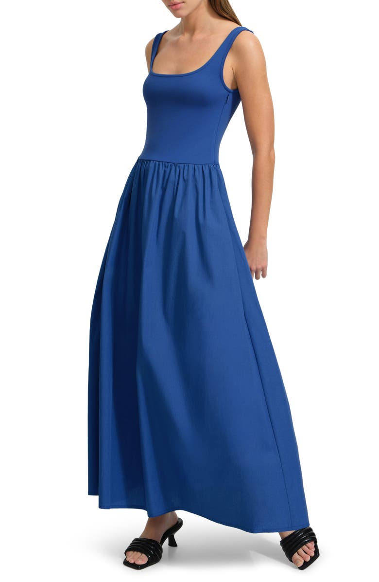 Marcella Clara Mixed Media Ponte & Cotton A-Line Dress, Alternate, color, Cobalt