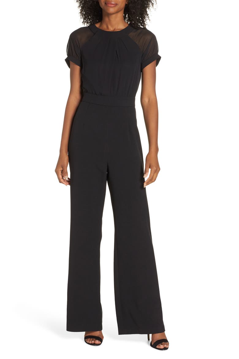 Crepe Jumpsuit, Main, color, BLACK