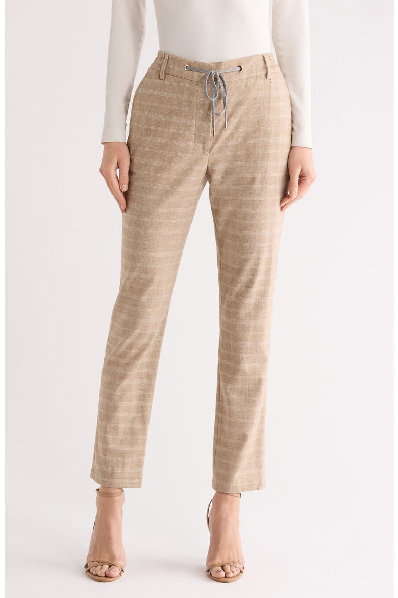 Glen Plaid Drawstring Trousers, Main, color, BEIGE PLAID