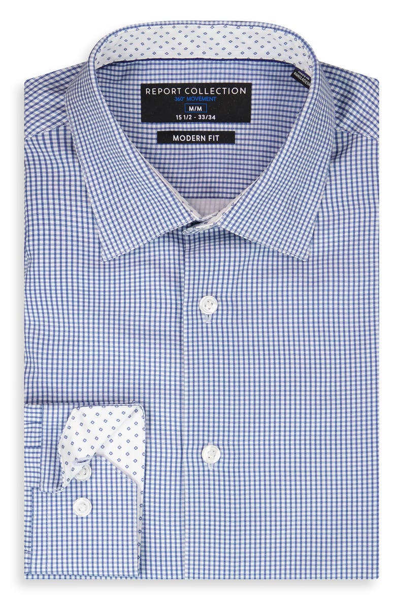 Report Collection Slim Fit 4-Way Stretch Button-Up Shirt, Alternate, color, White/Blue