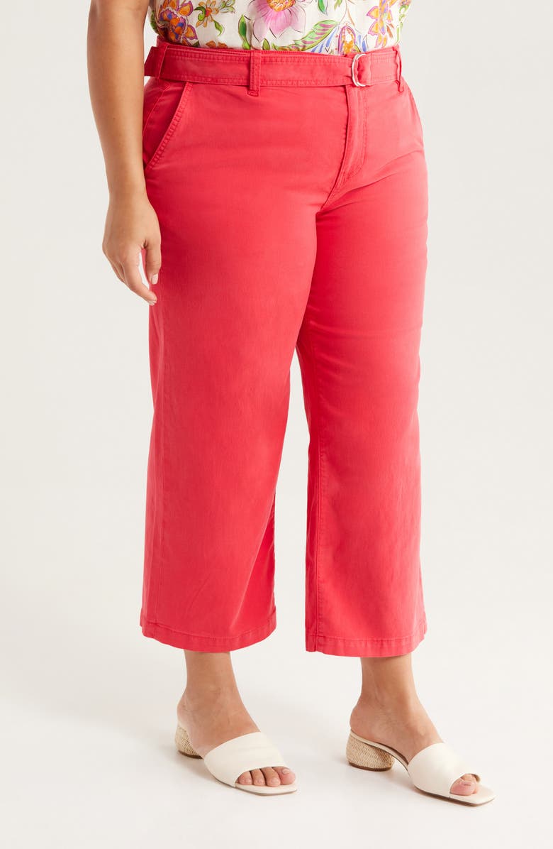 Liverpool Los Angeles Stride Belted High Waist Crop Wide Leg Twill Pants, Alternate, color, Geranium