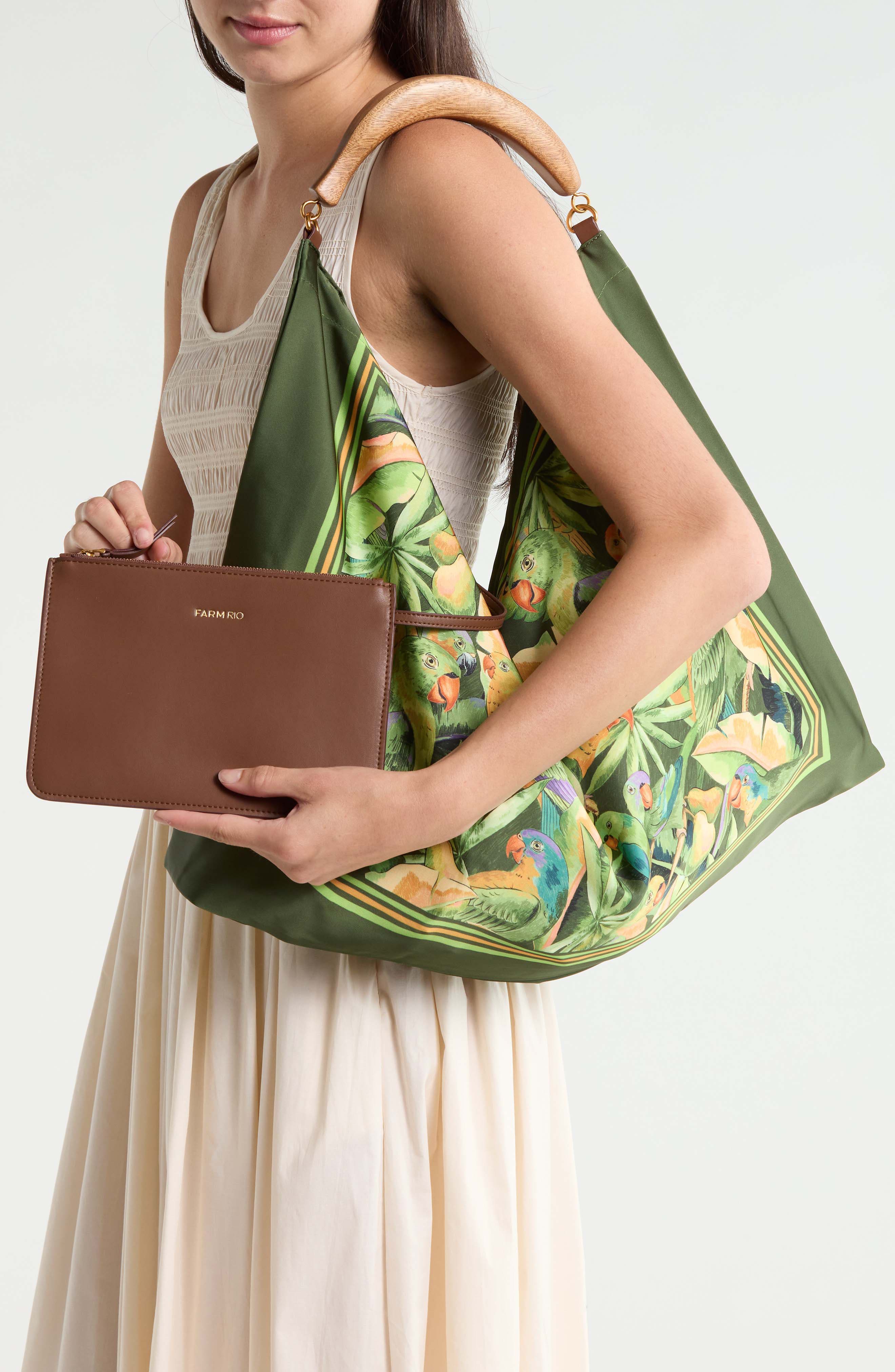 Medium Satin Scarf Bag, Alternate, color, PARROTS FOREST GREEN