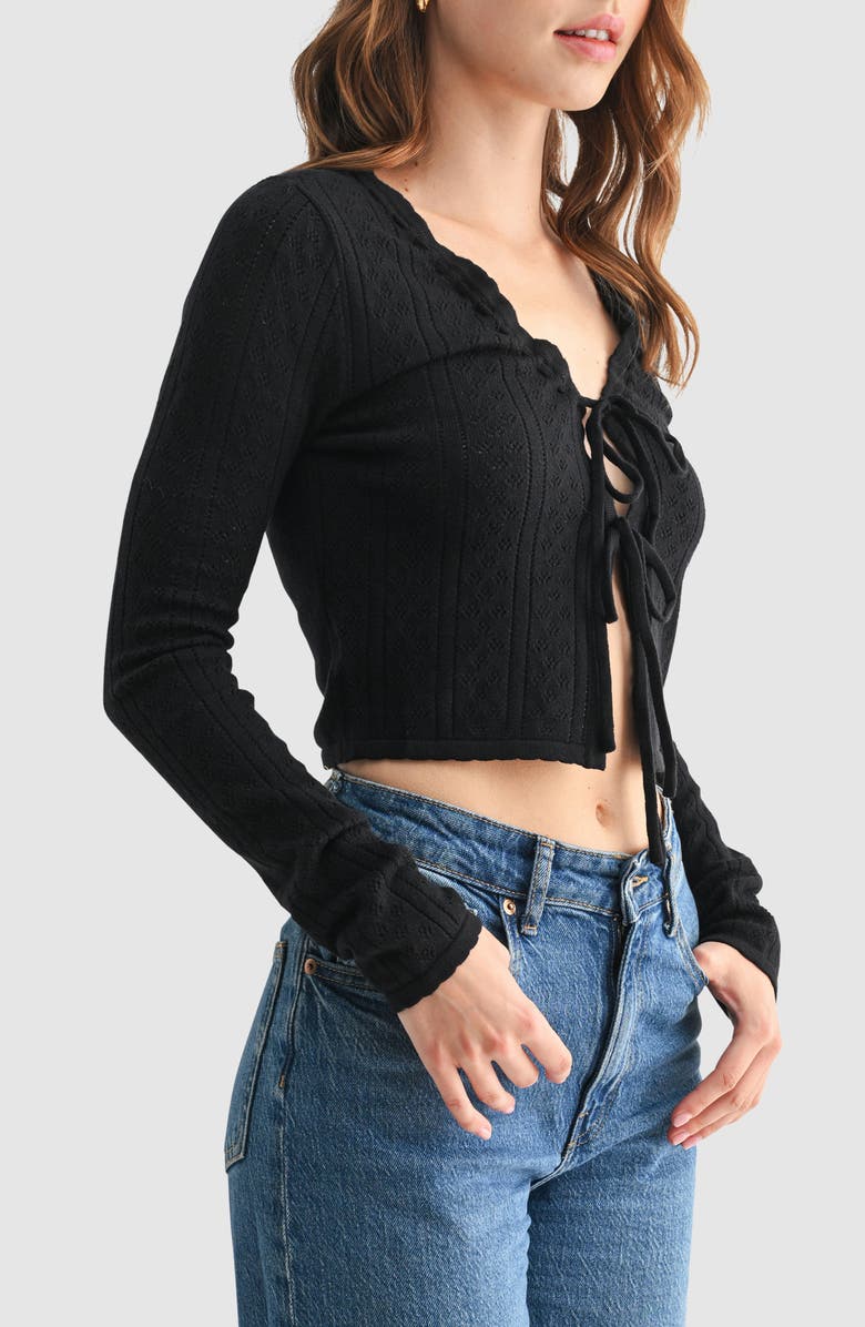 All in Favor Pointelle Cardigan, Alternate, color, Black
