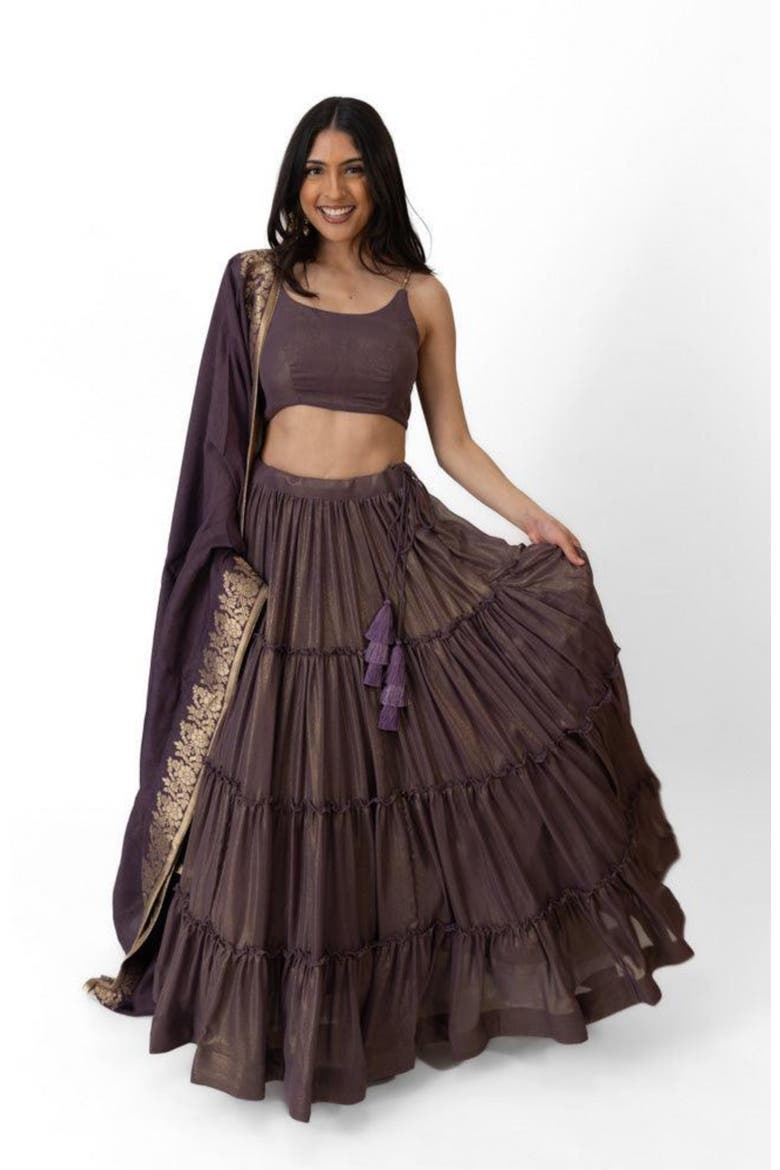 Gaia Tiered Lehenga Choli Set, Main, color, Brownish Purple