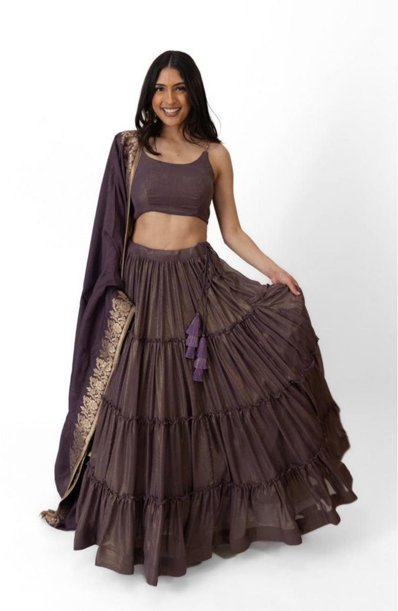 RAAS Gaia Tiered Lehenga Choli Set, Main, color, Brownish Purple