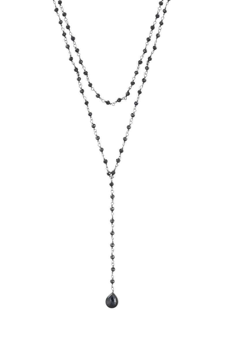 Double Layer Black Spinel Lariat Necklace, Main, color, BLACK