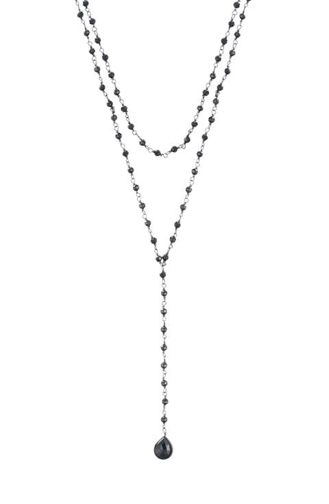 Double Layer Black Spinel Lariat Necklace