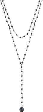 Adornia Double Layer Black Spinel Lariat Necklace