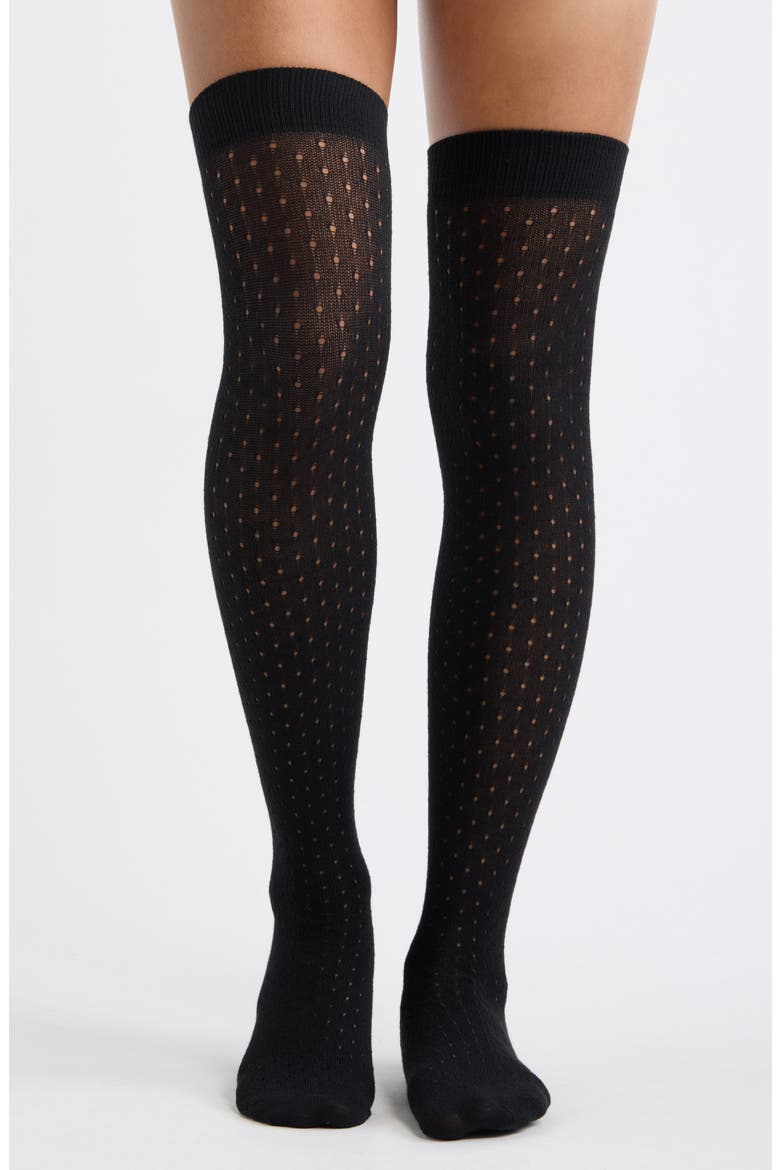 Pointelle Over the Knee Socks, Main, color, BLACK
