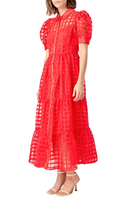 ENGLISH FACTORY ENGLISH FACTORY GRID PATTERN TIERED MIDI SHIRTDRESS