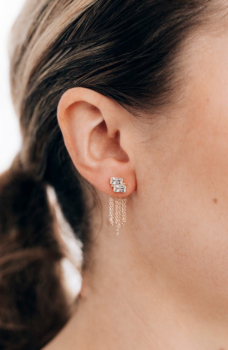 Anzie Deux Carré Topaz Fringe Drop Earrings, Alternate, color, Silver/ Clear Topaz