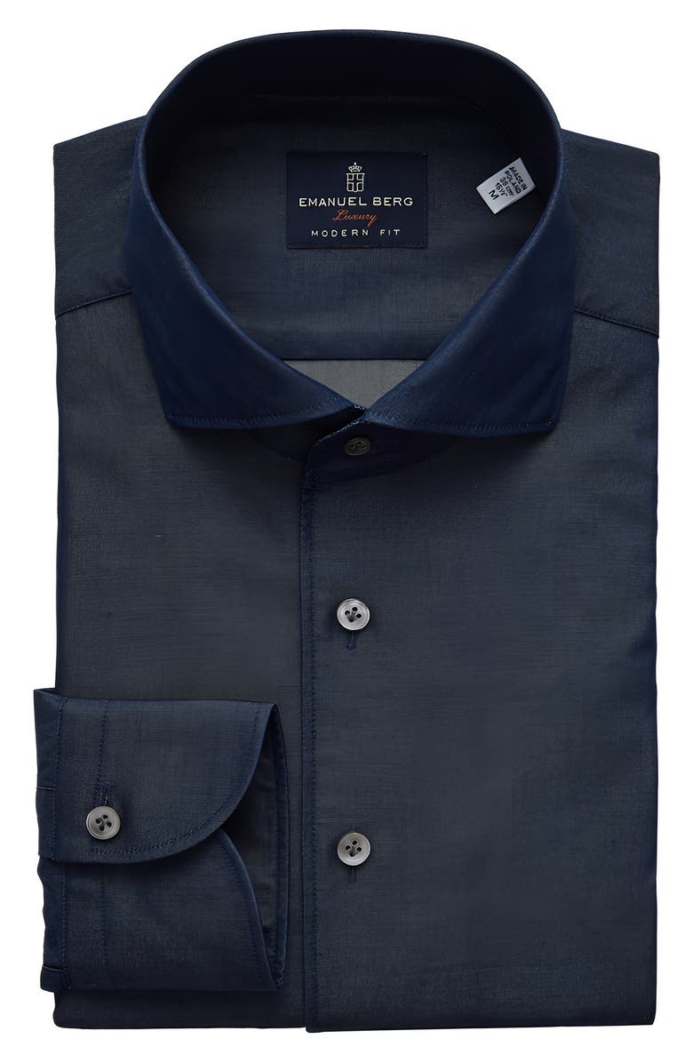 Emanuel Berg Modern Fit Premium Twill Dress Shirt, Main, color, Navy