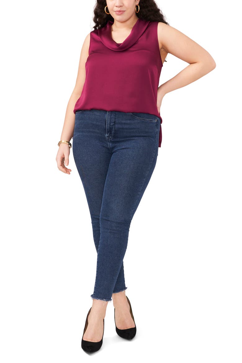 Cowl Neck Sleeveless Satin Top, Alternate, color, GRAPE WINE