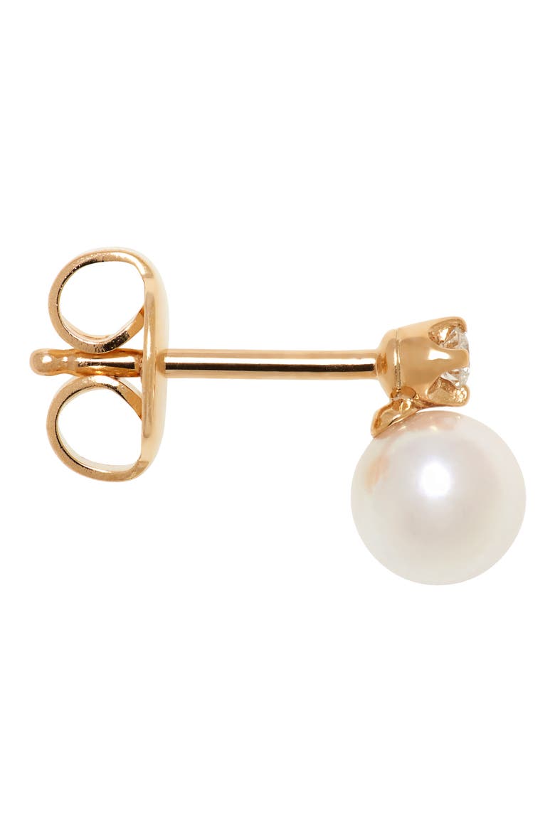 Akoya Cultured Pearl & Diamond Stud Earrings, Alternate, color, YELLOW GOLD