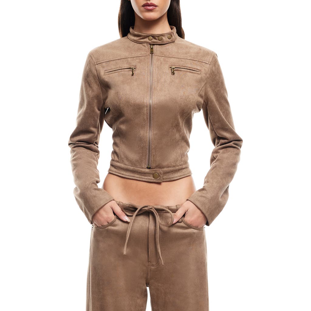 Lioness Bella Faux Suede Moto Jacket In Coffee
