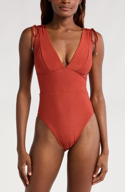 Robin Piccone Angela Plunge One-Piece Swimsuit in Spice at Nordstrom, Size 12