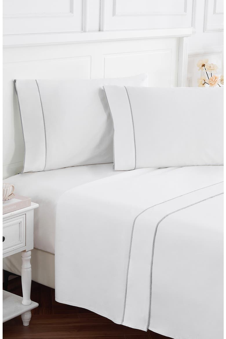 Framed 600 Thread Count Sateen Sheet Set, Alternate, color, GREY/ WHITE