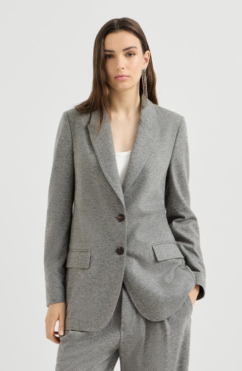 Cashmere jersey deconstructed blazer with monili