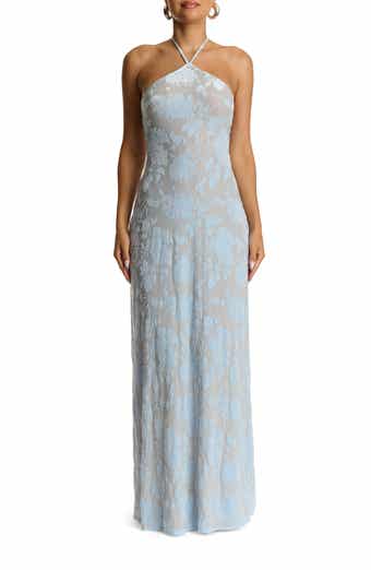 Naked Wardrobe Burnout Halter Maxi Cocktail Dress