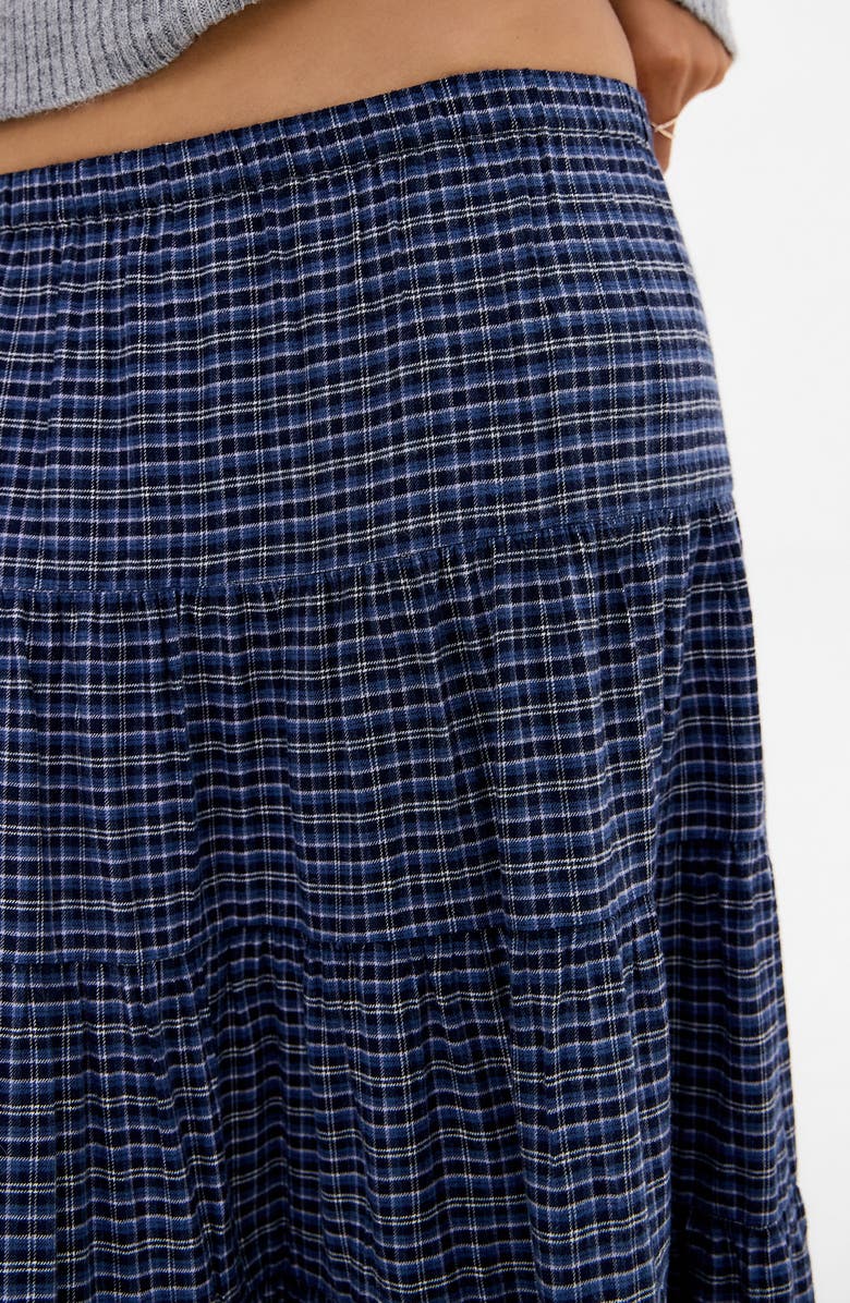 BDG Urban Outfitters Becks Smocked Tiered Cotton Midi Skirt, Alternate, color, Blue