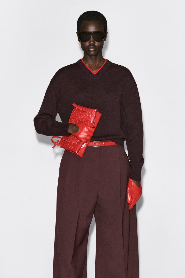 Leather Driving Gloves, Main, color, RED