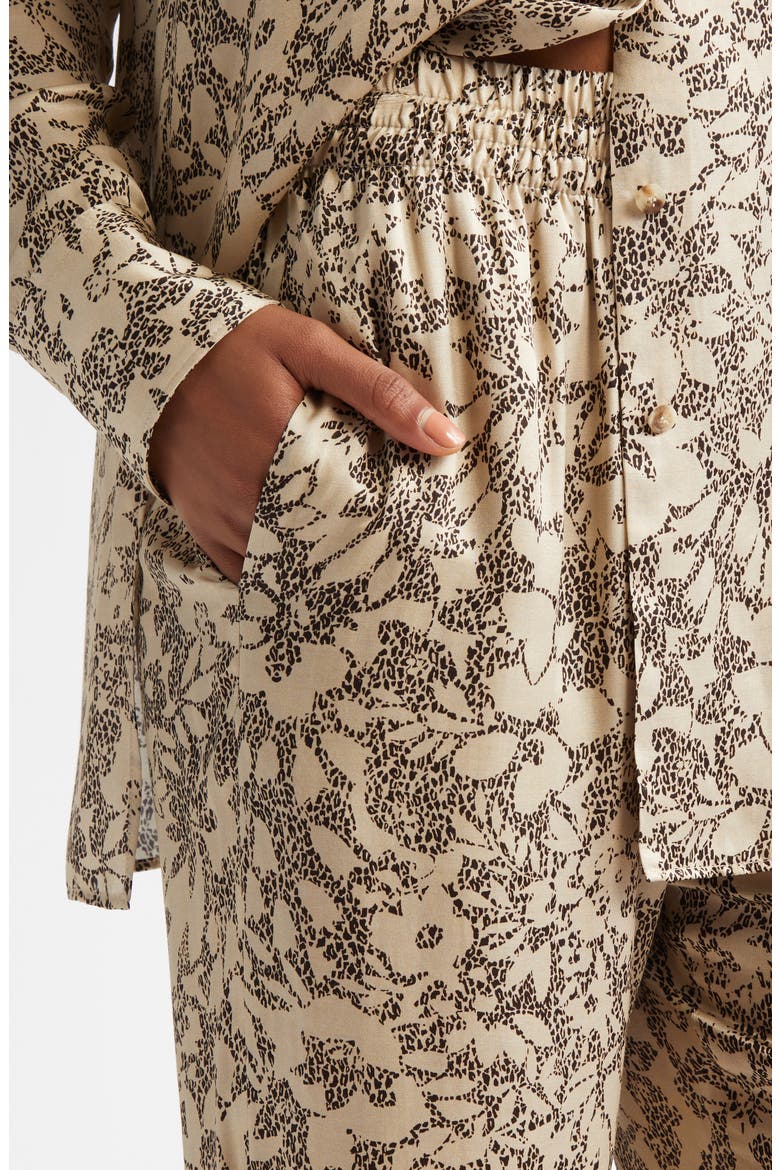 Floral Print Silk Blend Pajama Pants, Alternate, color, SAFARI/ BLACK