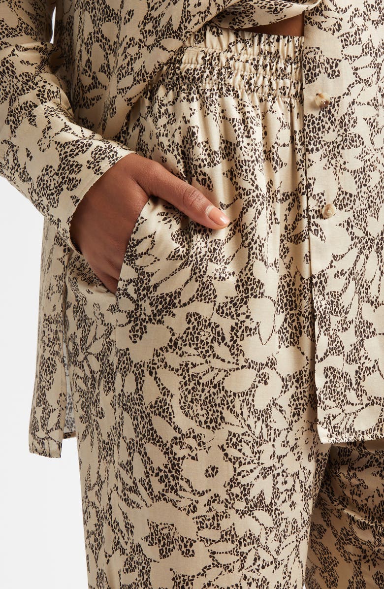 Golden Goose Floral Print Silk Blend Pajama Pants, Alternate, color, Safari/ Black