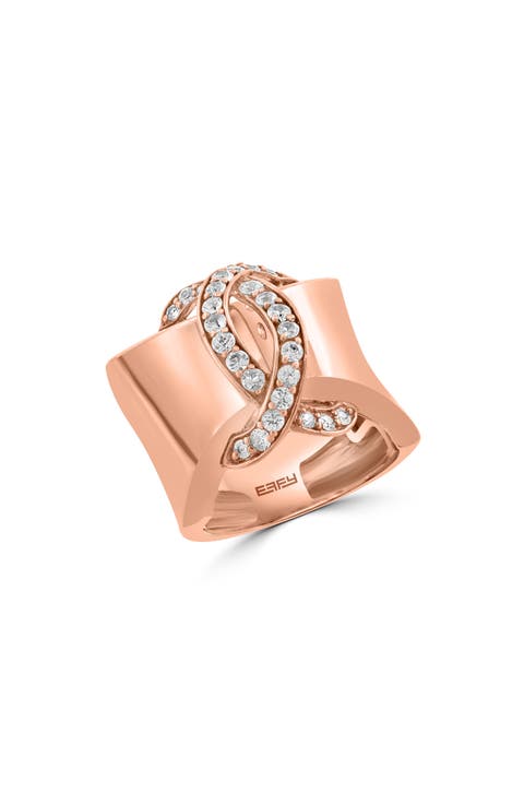 14K Rose Gold Plated Sterling Silver White Sapphire Ribbon Band Ring
