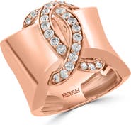 EFFY 14K Rose Gold Plated Sterling Silver White Sapphire Ribbon Band Ring