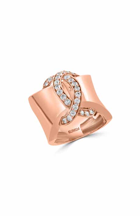 EFFY 14K Rose Gold Plated Sterling Silver White Sapphire Ribbon Band Ring