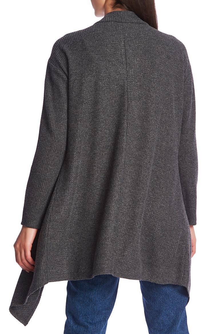 Drape Front Waffle Knit Long Cardigan, Alternate, color, MED HTHR GREY