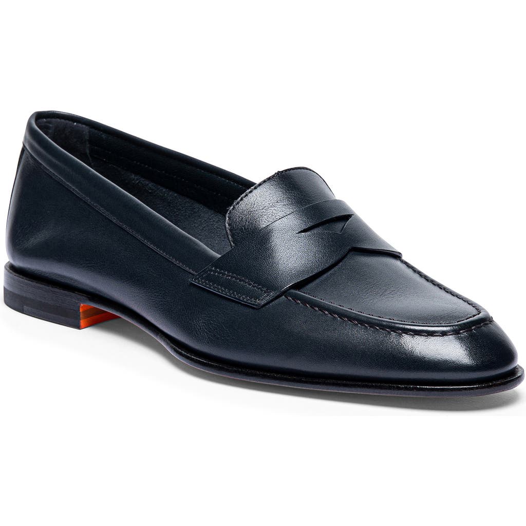 Santoni Famed Leather Loafers In Blue