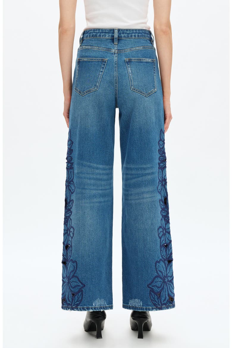 Embroidered High Waist Wide Leg Jeans, Alternate, color, MEDIUM BLUE