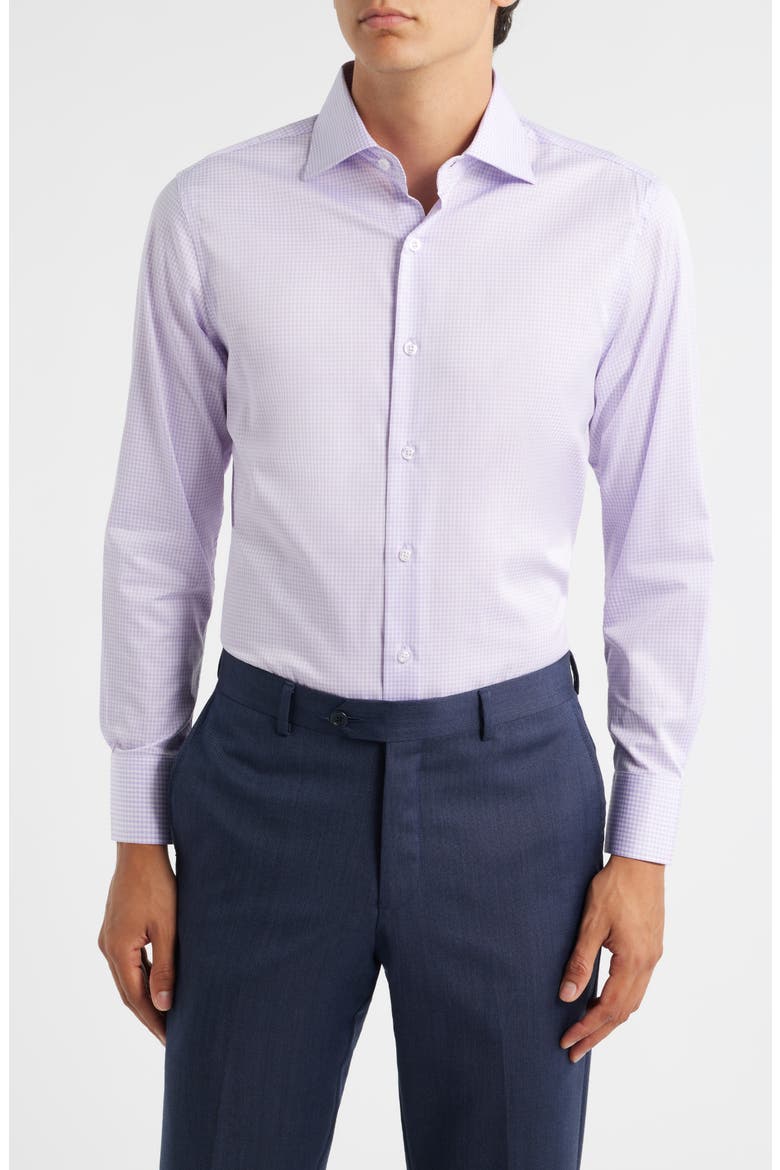 Trim Fit Grid Check Cotton Dress Shirt, Main, color, LAVENDER/ WHITE