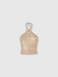 Missoni Top In Lamé Viscose With Lace Motif, Sequins, And Halter Neckline