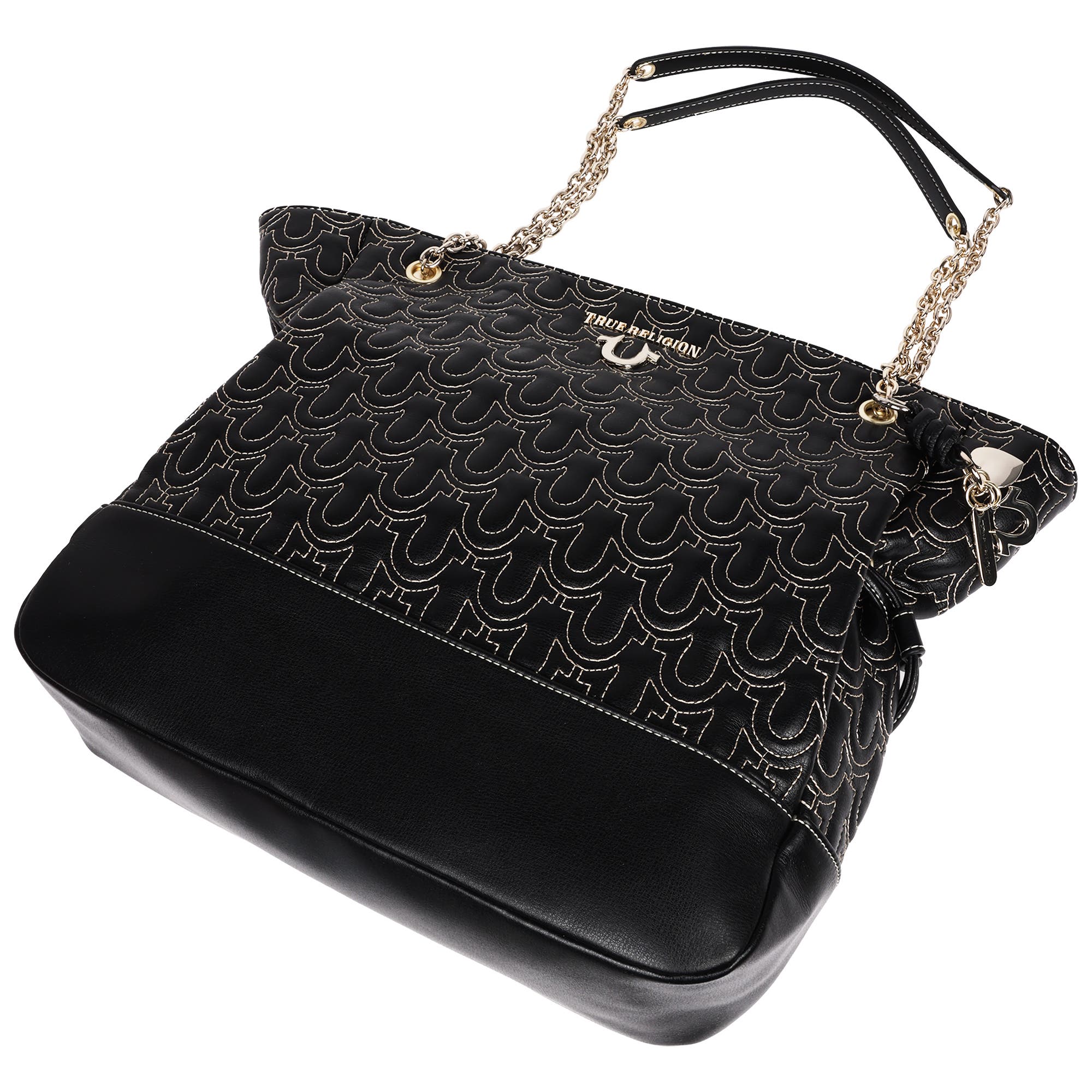 True Religion Cinch Side Soft Logo Tote, Alternate, color, Black