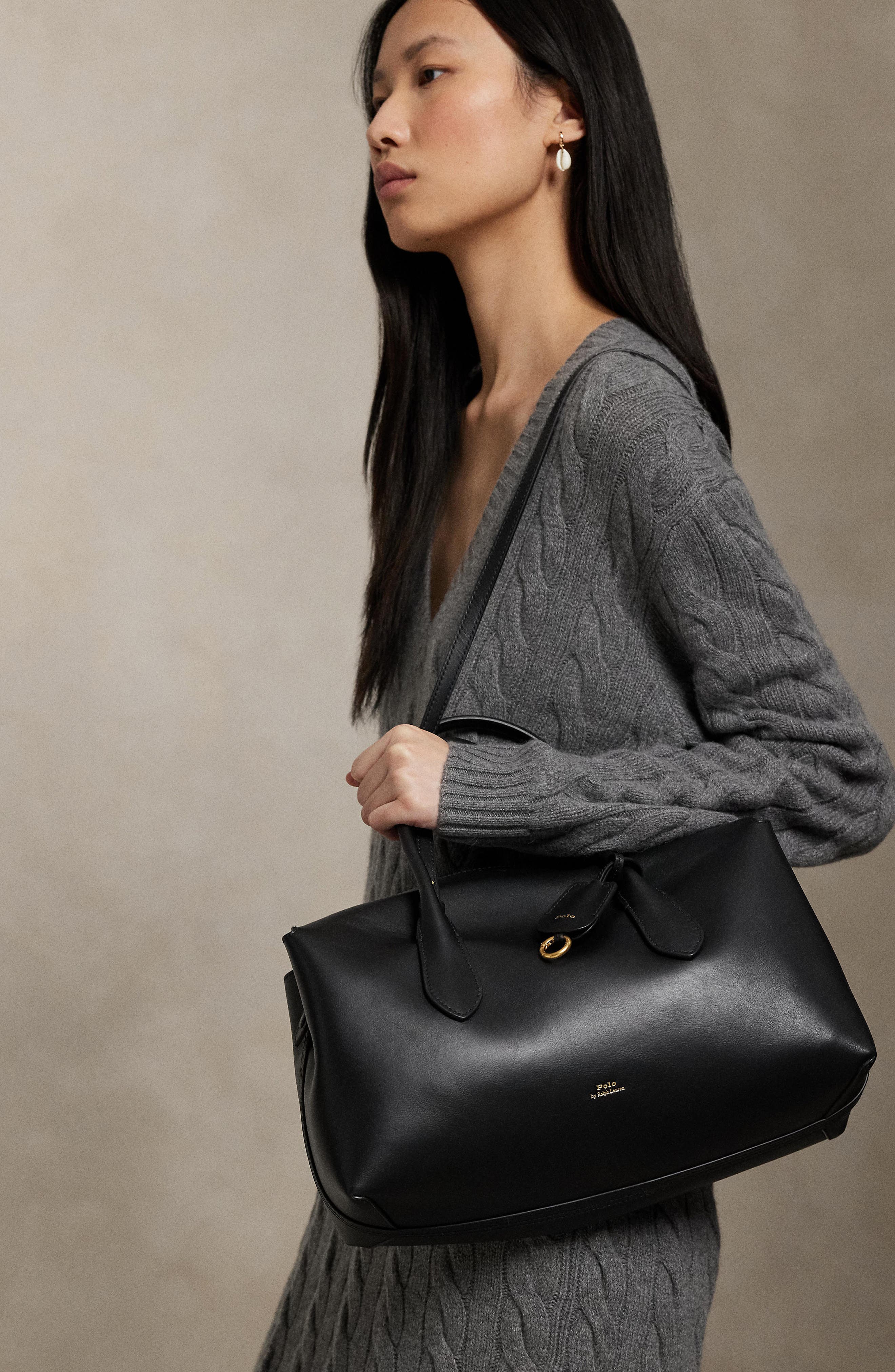 Polo Ralph Lauren Bellport Leather Satchel, Alternate, color, Black