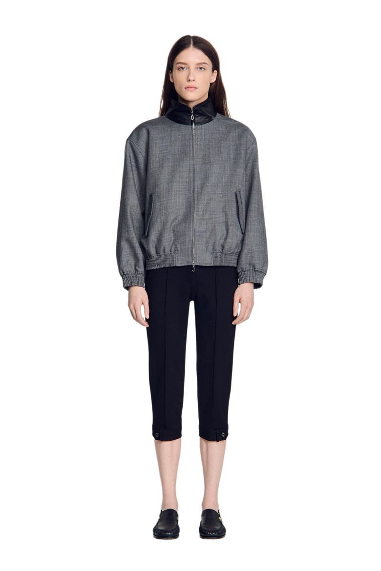 Oversized leather-collar jacket, Alternate, color, Grey