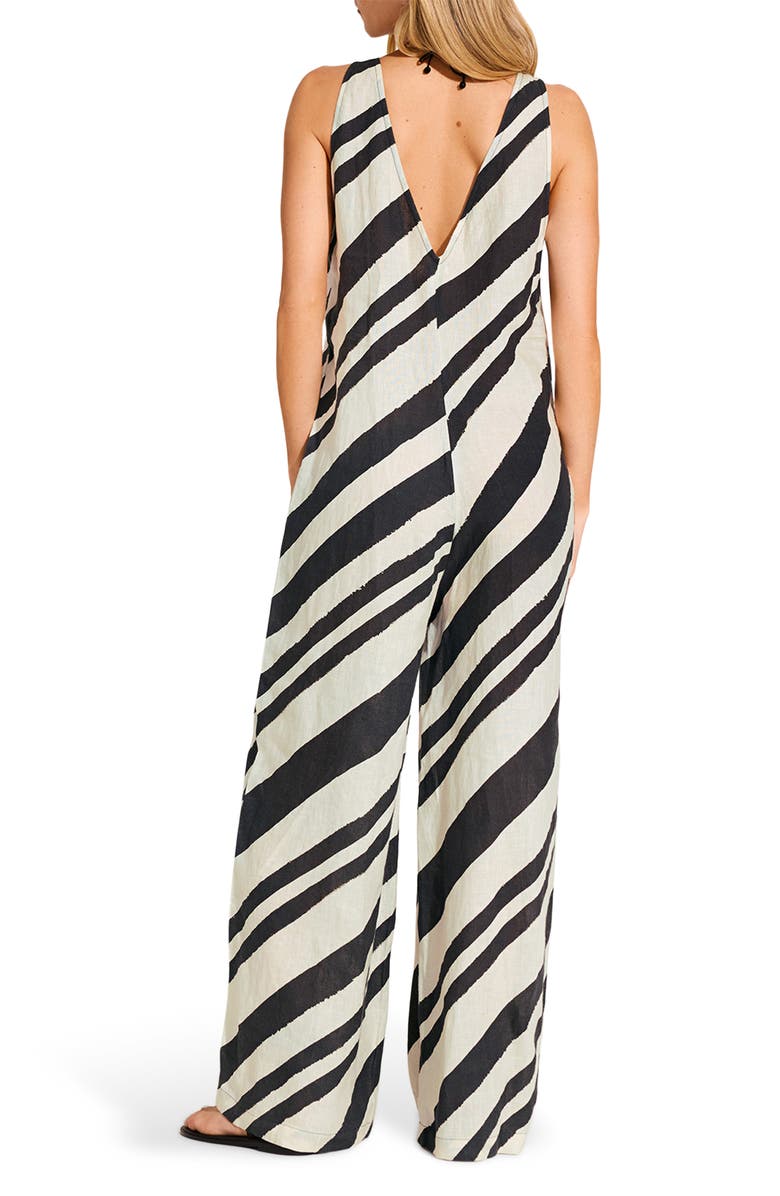 Vitamin A<sup>®</sup> Jessa Stripe Sleeveless Wide Leg Cover-Up Jumpsuit, Alternate, color, Black