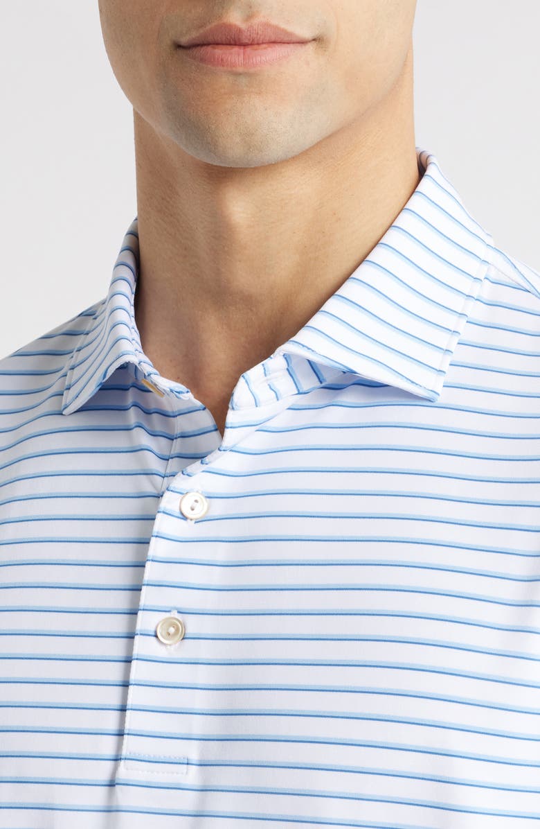 Peter Millar Dunnes Stripe Performance Jersey Polo, Alternate, color, White/ Cottage Blue