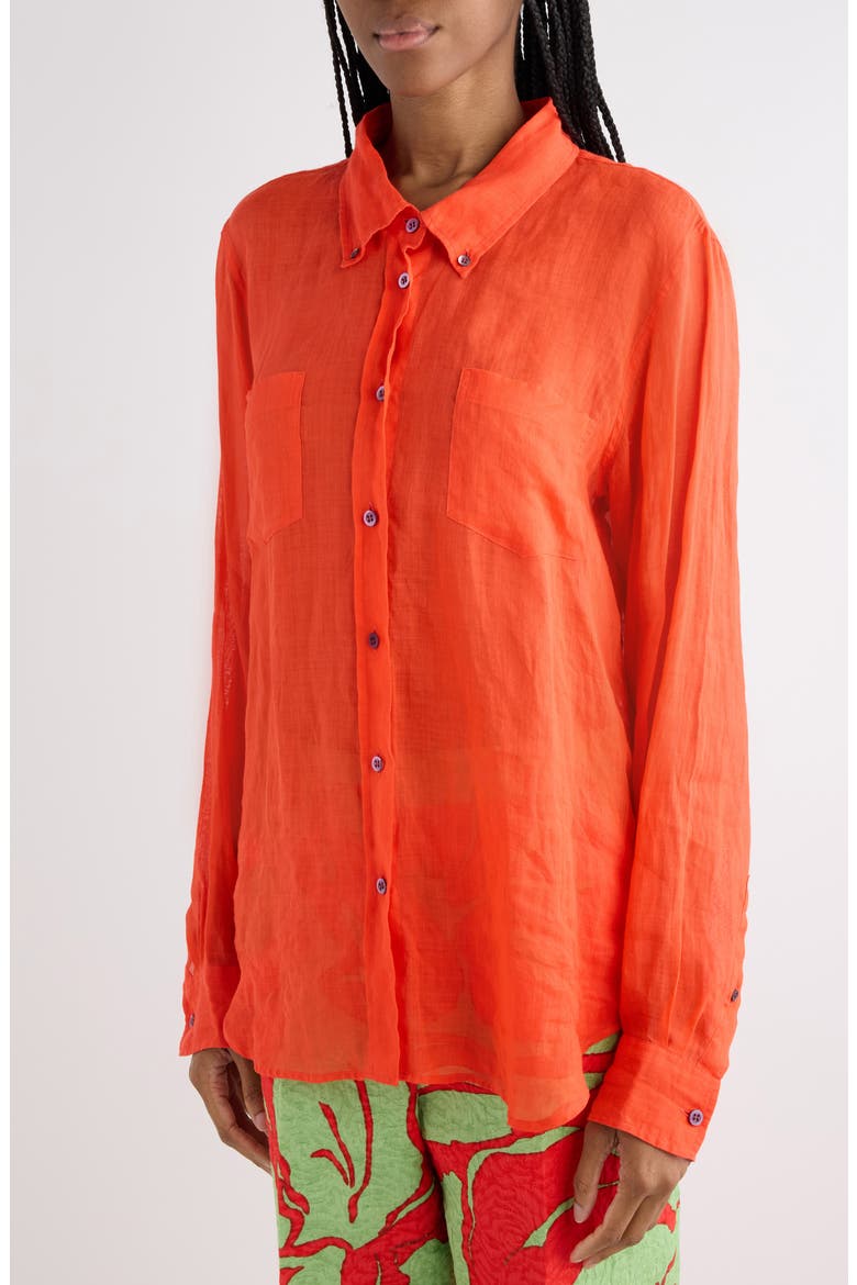 Cheers Ramie Mousseline Button-Down Shirt, Alternate, color, RED