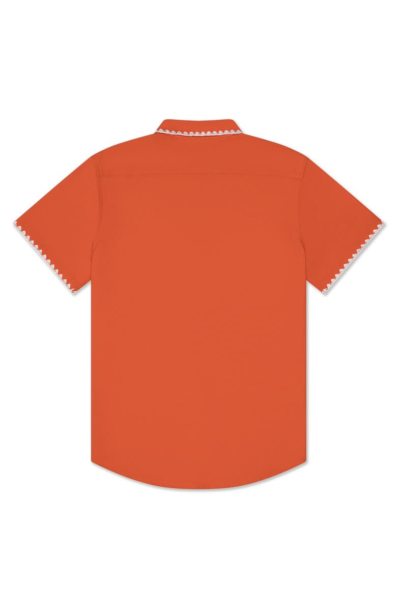 MAVRANS Weekend Crochet Trim Short Sleeve Button-Up Shirt, Alternate, color, Orange