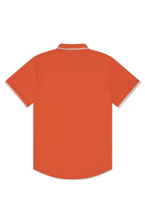 Shop Mavrans Weekend Crochet Trim Short Sleeve Button-up Shirt In Orange