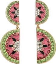 PACKED PARTY Watermelon Rhinestone Drop Earrings - Hypoallergenic Gold-Tone Frame with Stone Detail, Summer Statement Earrings, 1.76 Inch