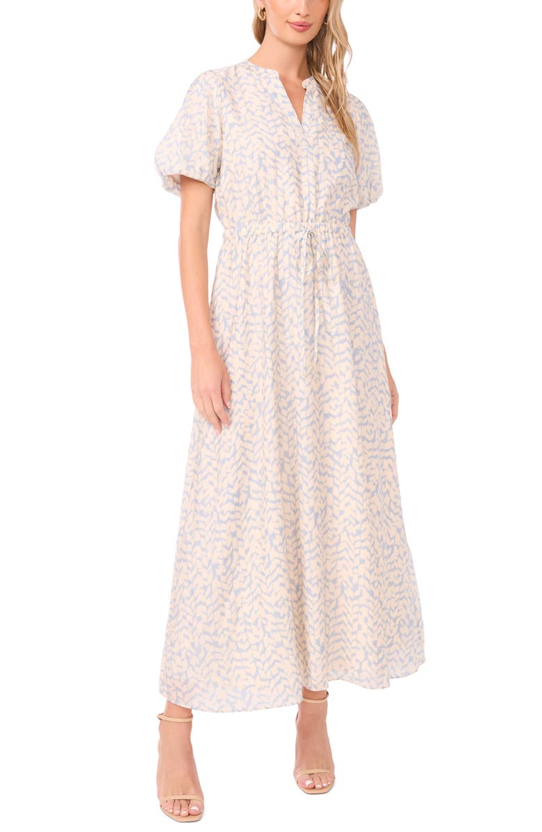 Vince Camuto Abstract Print Puff Sleeve Maxi Dress, Main, color, Lake Breeze