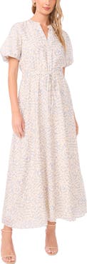 Vince Camuto Abstract Print Puff Sleeve Maxi Dress