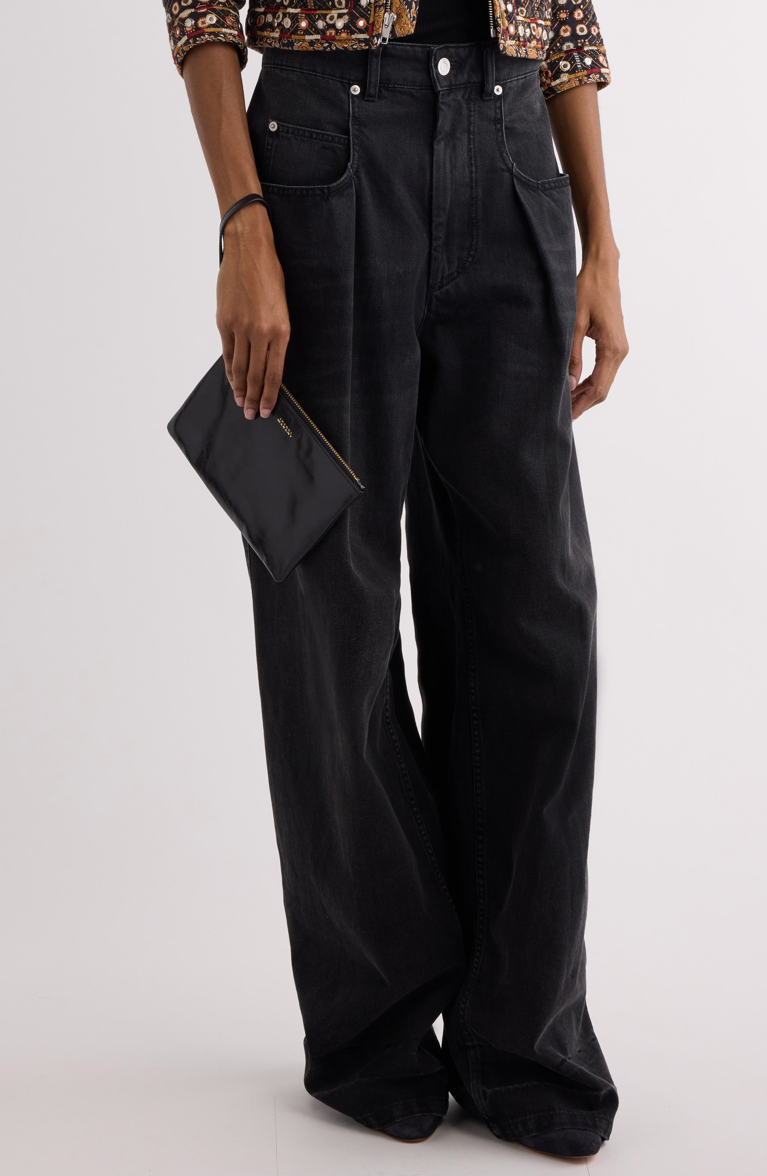 Isabel Marant Mino Leather Pouch Clutch, Alternate, color, Black