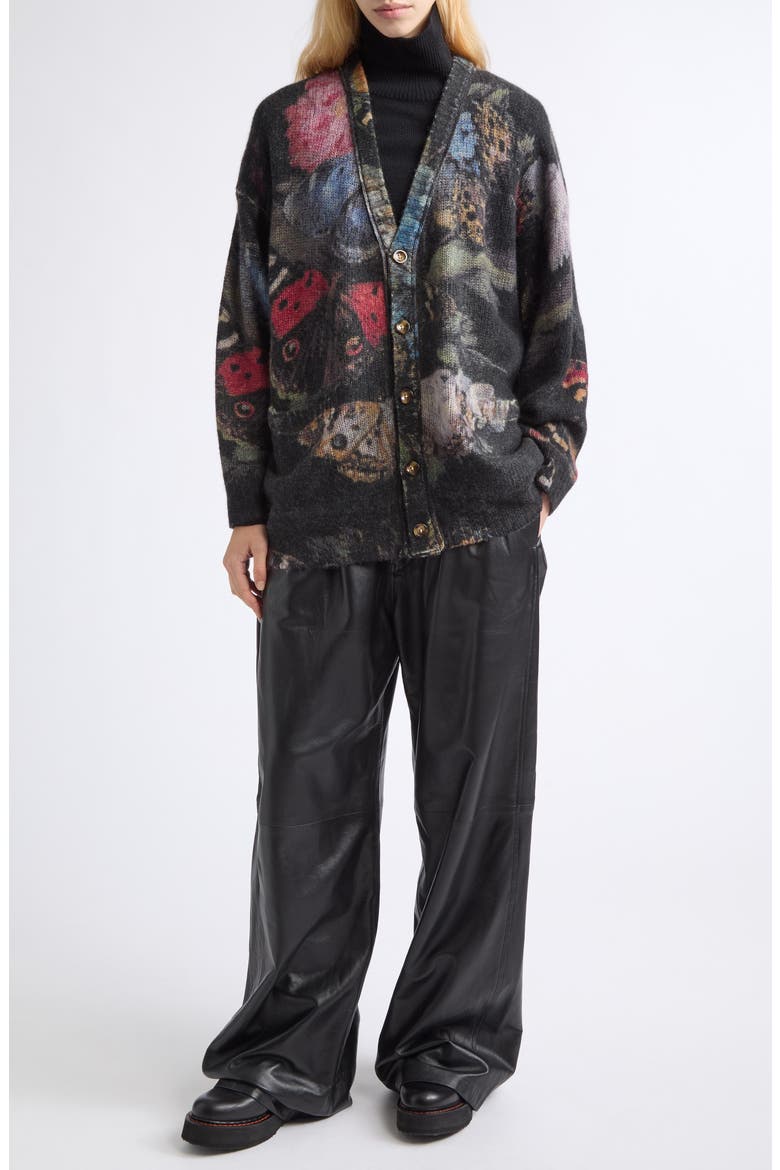 Oversized Cashmere Cardigan, Alternate, color, RED BLUE BLACK BUTTERFLY